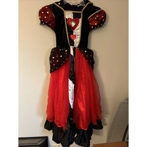 Spirit Halloween‎ Girls Small Size 4-6 Queen Of Hearts Costume Dress EUC